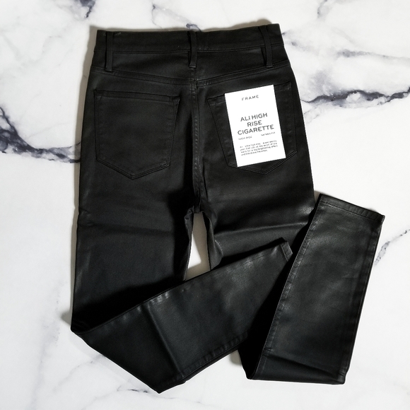 Frame Ali High Rise Cigarette Jean in Noir Coated - Picture 3 of 14
